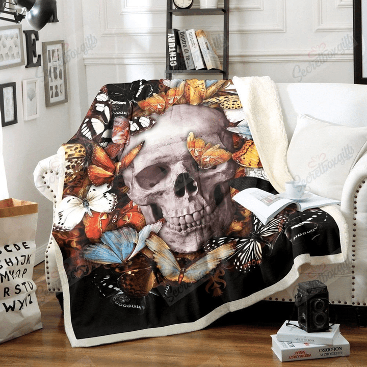 Skull And Butterfly Fleece Blanket