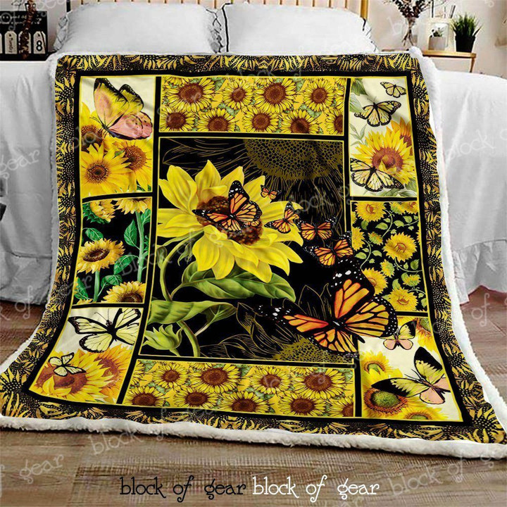 Sunflowers And Butterflies Fleece Blanket