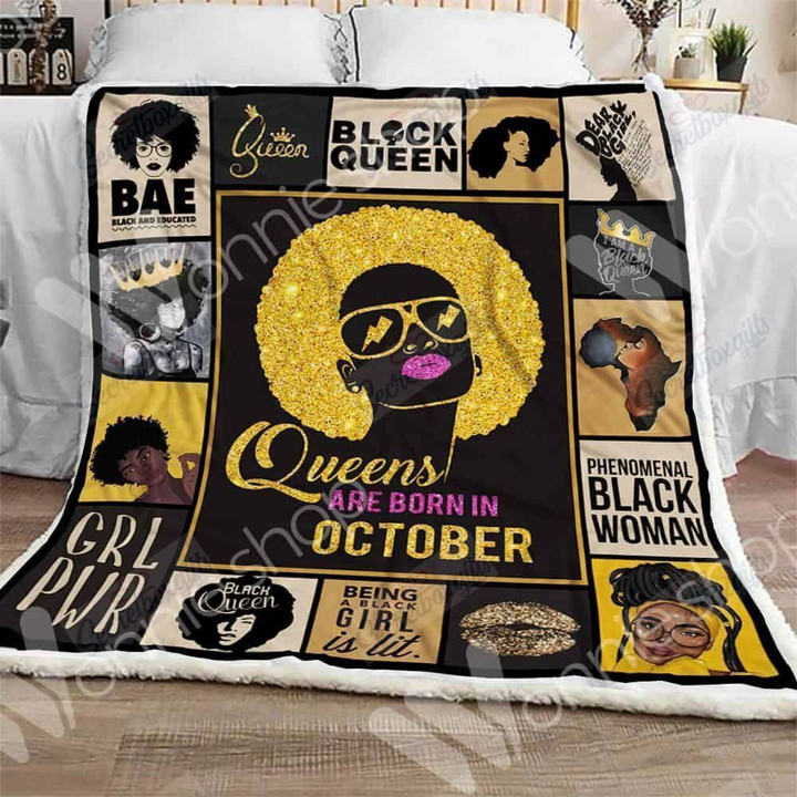 October Black Women Queens Are Born In October Fleece Blanket