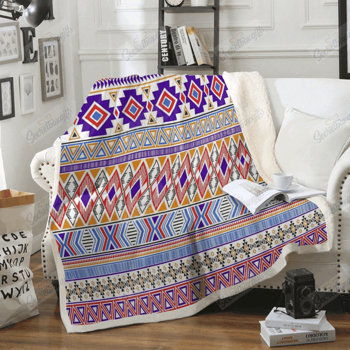 Purple Tribal Pattern Native Fleece Blanket