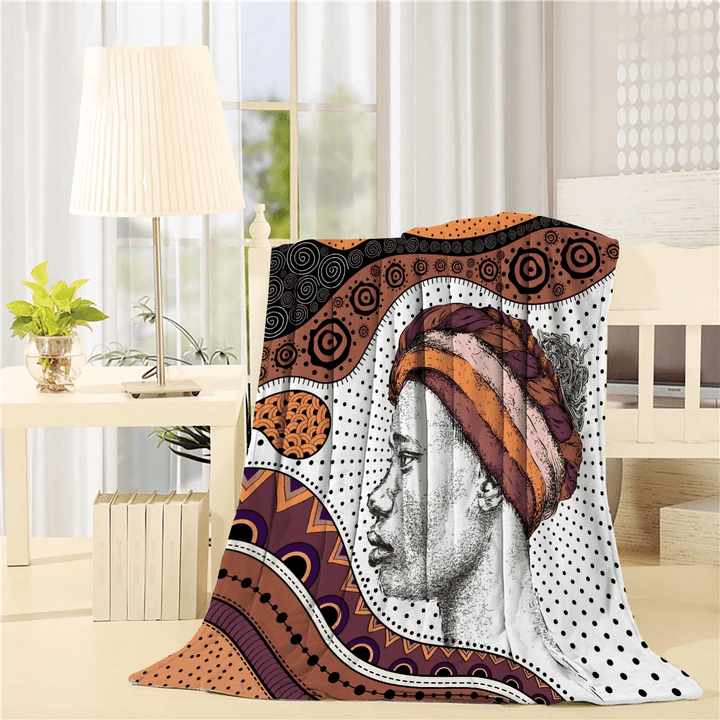 Girl In Turban With African Hand Draw Ethno Pattern Throw Blanket
