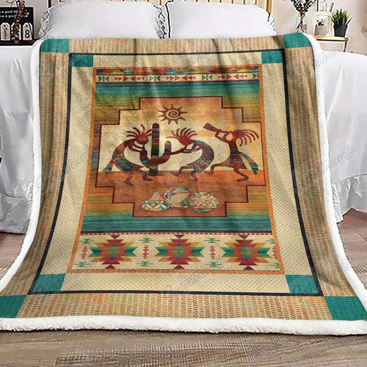 Kokopelli Sunset Native Fleece Blanket