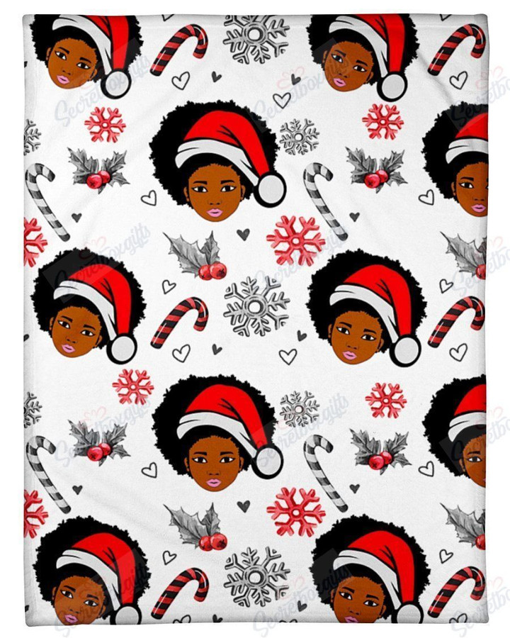 Cute Black Women Christmas Pattern Fleece Blanket