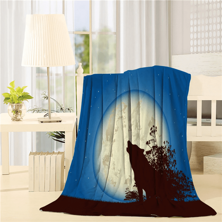 Wolf Howling At The Moon Blue Throw Blanket