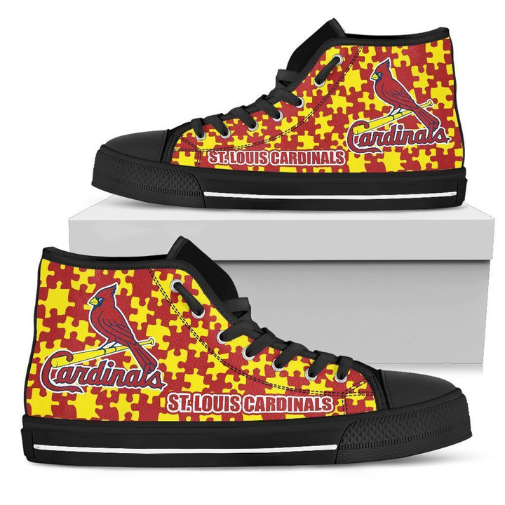 Puzzle Logo With St Louis Cardinals MLB High Top Shoes