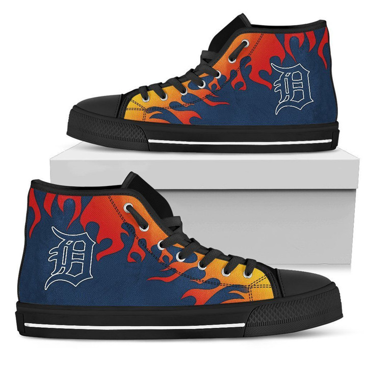 Fire Burning Fierce Strong Logo Detroit Tigers MLB High Top Shoes