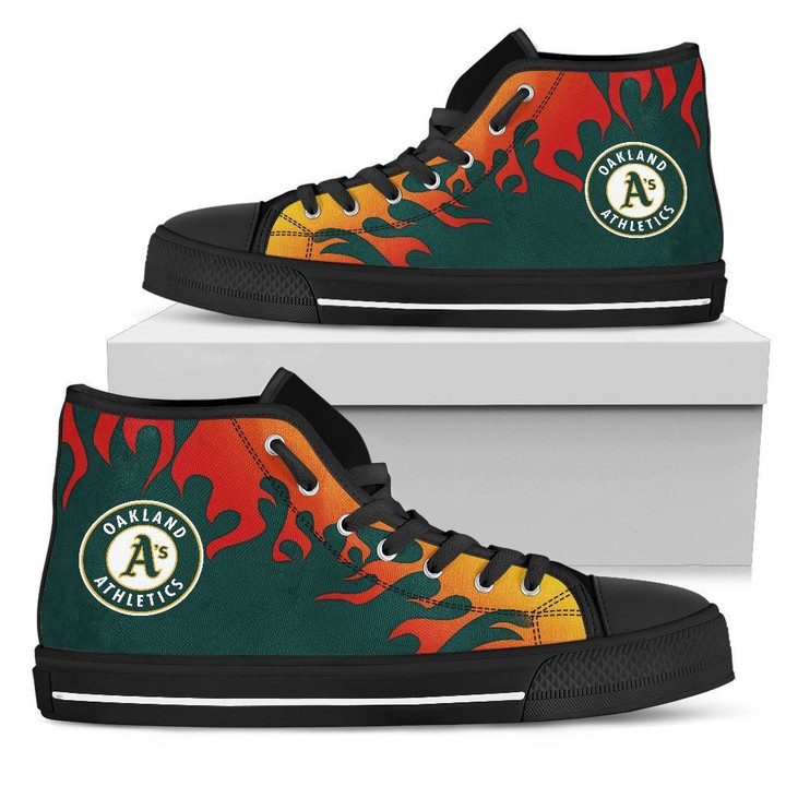 Fire Burning Fierce Strong Logo Oakland Athletics MLB High Top Shoes