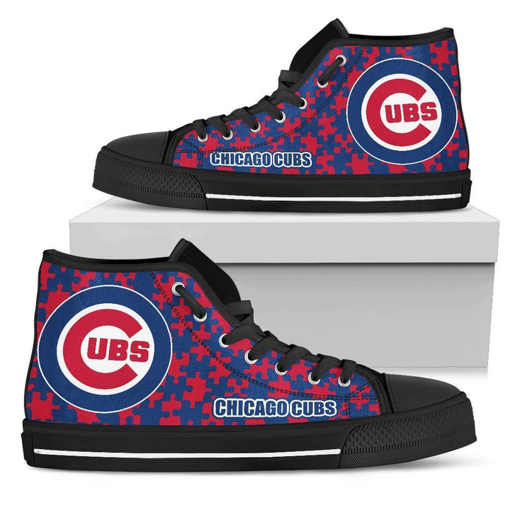 Puzzle Logo With Chicago Cubs MLB High Top Shoes