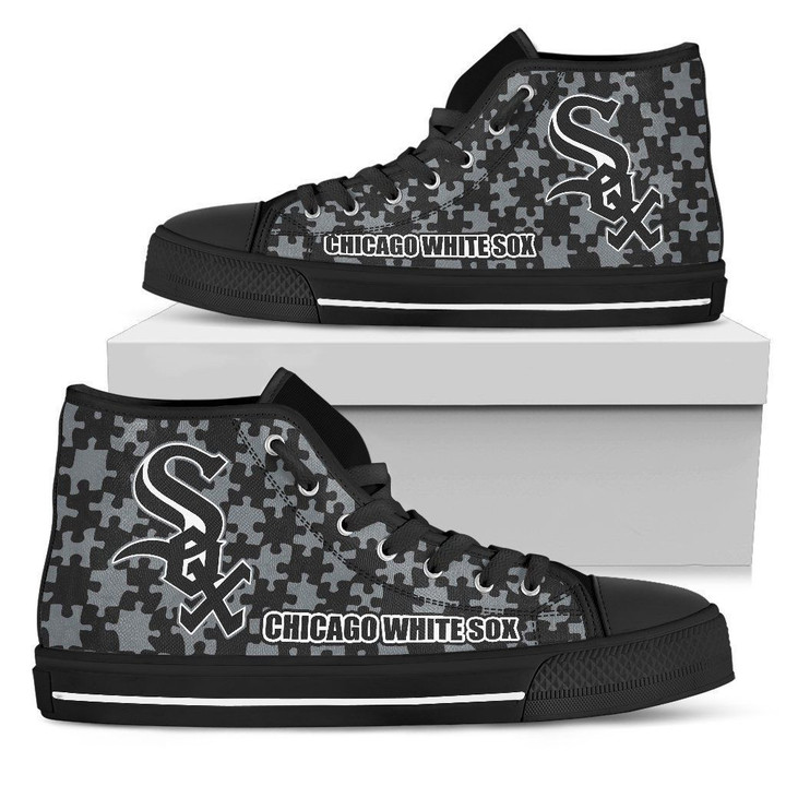Puzzle Logo With Chicago White Sox MLB High Top Shoes