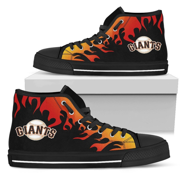 Fire Burning Fierce Strong Logo San Francisco Giants MLB High Top Shoes