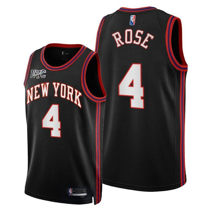 Knicks #4 Derrick Rose 2021-22 City Edition Black Jersey 75th Anniversary - Men Jersey