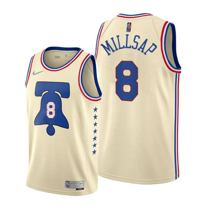 Paul Millsap #8 Philadelphia 76ers 2022 Earned Edition Cream Jersey Diamond Badge - Men Jersey