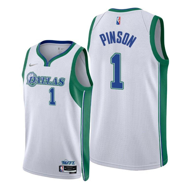 Theo Pinson Mavericks 2021-22 City Edition White #1 Jersey NBA75th Diamond - Men