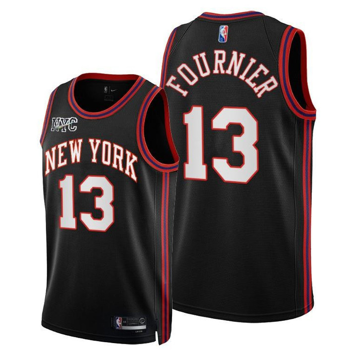 Knicks #13 Evan Fournier 2021-22 City Edition Black Jersey 75th Anniversary - Men Jersey