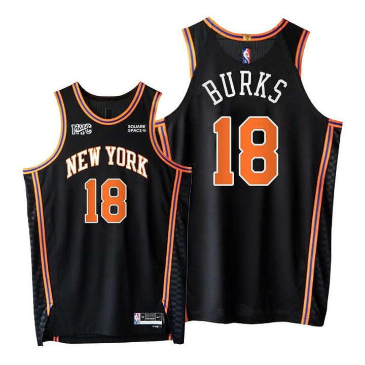 Knicks #18 Alec Burks Black 2021-22 City Edition Jersey 75th - Men