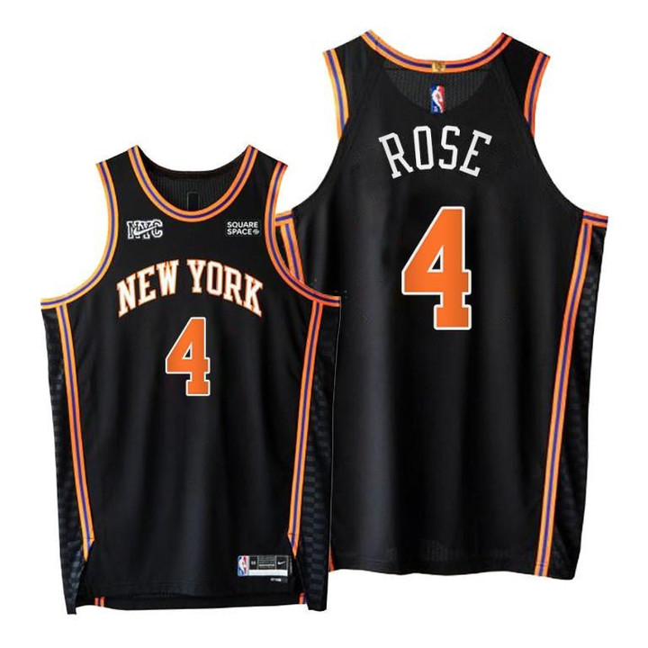 Knicks #4 Derrick Rose Black 2021-22 City Edition Jersey 75th - Men