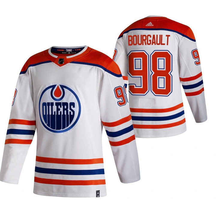 Men's Xavier Bourgault #98 Draft Edmonton Oilers 2021 Reverse Retro Jersey White