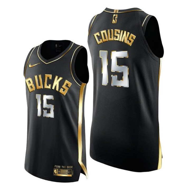 Bucks #15 DeMarcus Cousins Black Golden Edition 2021-22 Jersey - Men Jersey