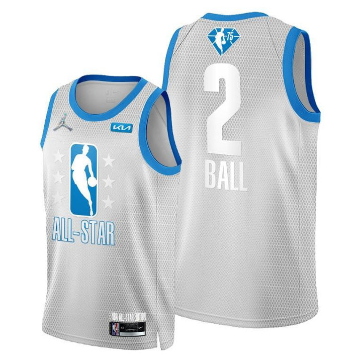2022 Cleveland All-Star Hornets #2 Lamelo Ball Grey Blue Jersey 75th Patch - Men Jersey