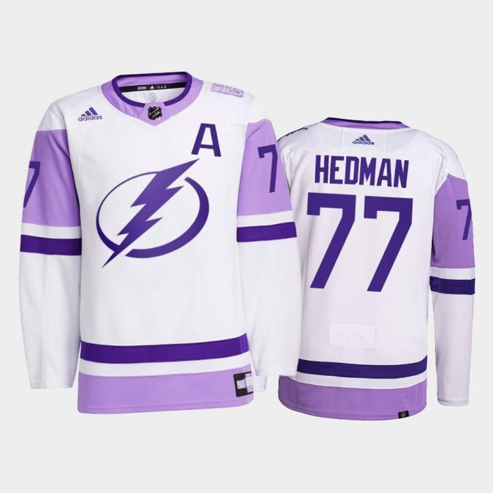 2021 Hockeyfightscancer Victor Hedman Jersey Lightning White Primegreen, Men Jersey