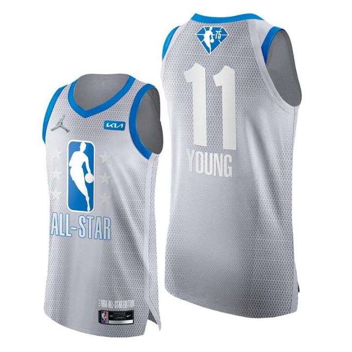Trae Young 2022 All-Star Grey Blue 75th Jersey Hawks #11 - Men