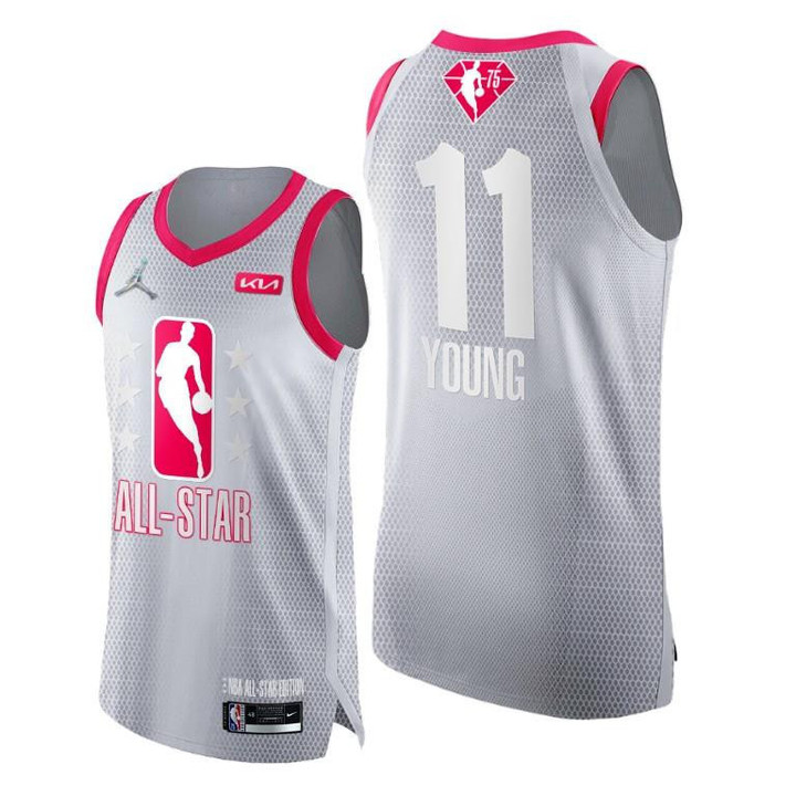 2022 All-Star Hawks #11 Trae Young Grey Red Jersey 75th - Men