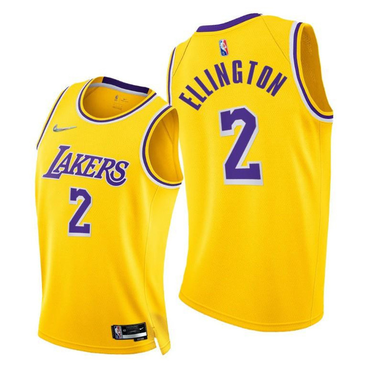 Lakers #2 Wayne Ellington 2021-22 75th Diamond Anniversary Gold Jersey Icon Edition - Men Jersey