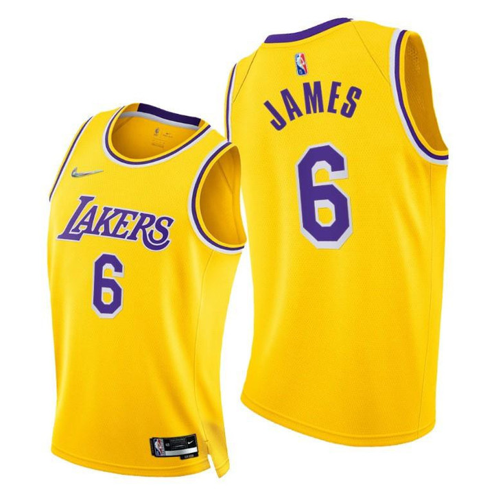 Lakers #6 LeBron James 2021-22 75th Diamond Anniversary Gold Jersey Icon Edition - Men Jersey