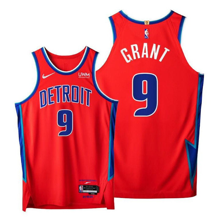 Pistons #9 Jerami Grant Red 2021-22 City Edition Jersey 75th - Men