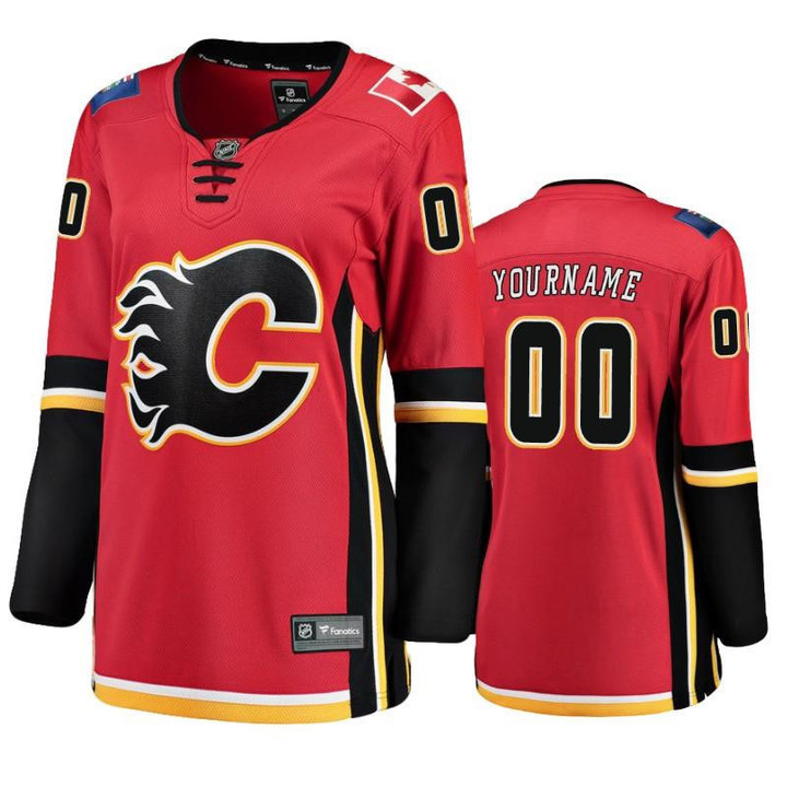 Calgary Flames Custom #00 Breakaway Player Home Red Jersey - Women Jersey