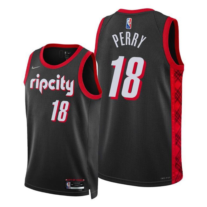 Reggie Perry #18 Portland Trail Blazers 2021-22 City Edition Black Jersey 75th Diamond - Men Jersey