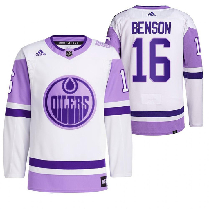 Men's Tyler Benson 2021 Hockey Fights Cancer Edmonton Oilers White #16 Primegreen Jersey Jersey
