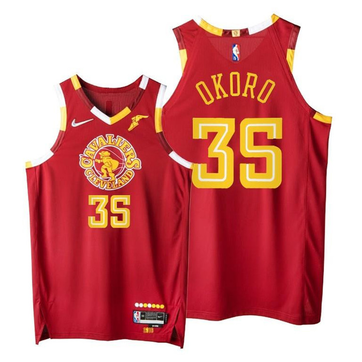 Cavaliers #35 Isaac Okoro Red 2021-22 City Edition Jersey 75th - Men