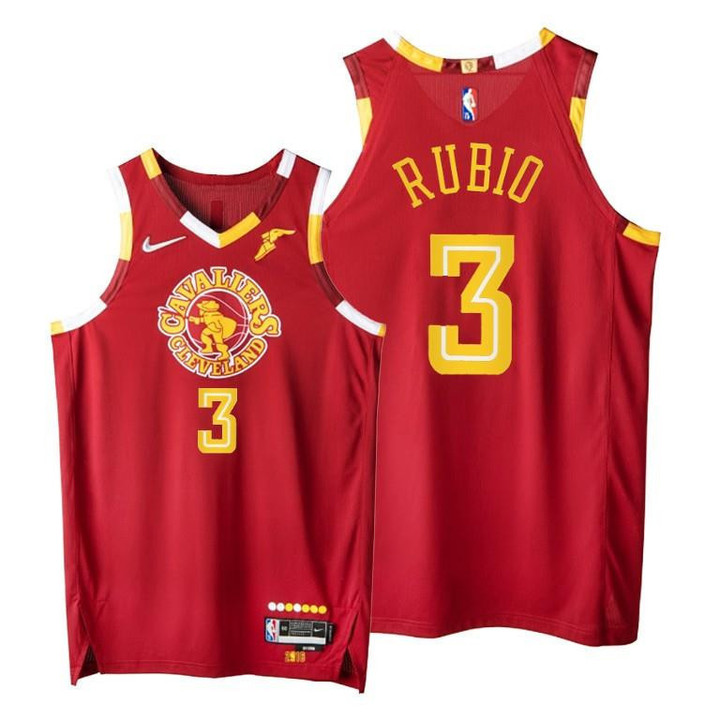 Cavaliers #3 Ricky Rubio Red 2021-22 City Edition Jersey 75th - Men