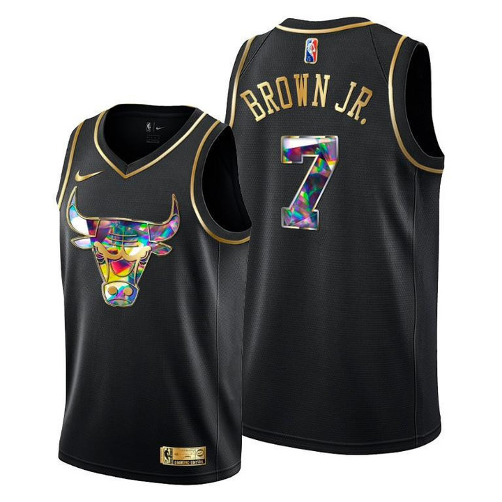 Bulls #7 Troy Brown Jr. 2021-22 Diamond Logo Black Jersey 75th Season - Men
