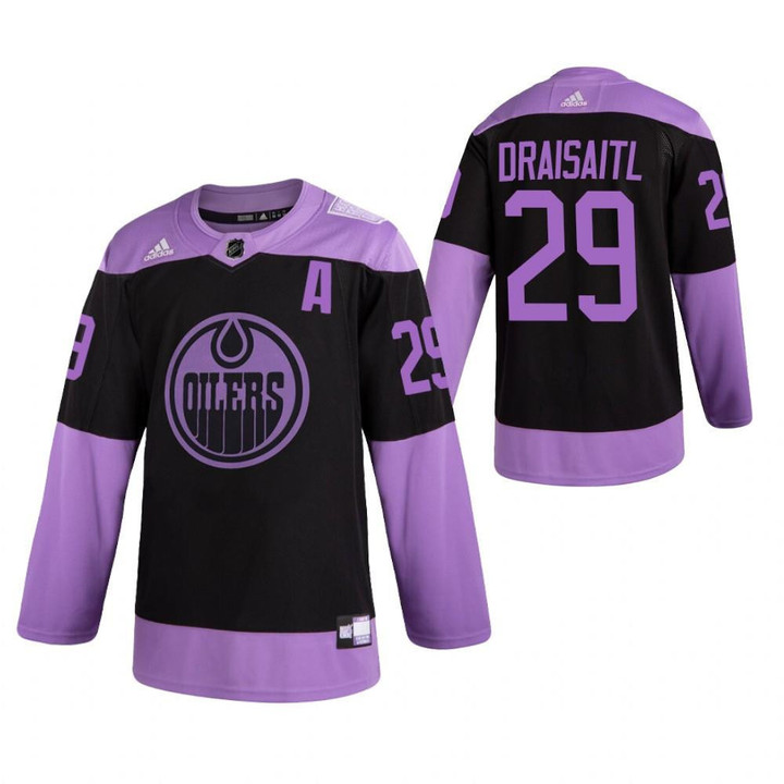 Men's Leon Draisaitl #29 Edmonton Oilers Hockey Fights Cancer Purple Jersey Jersey