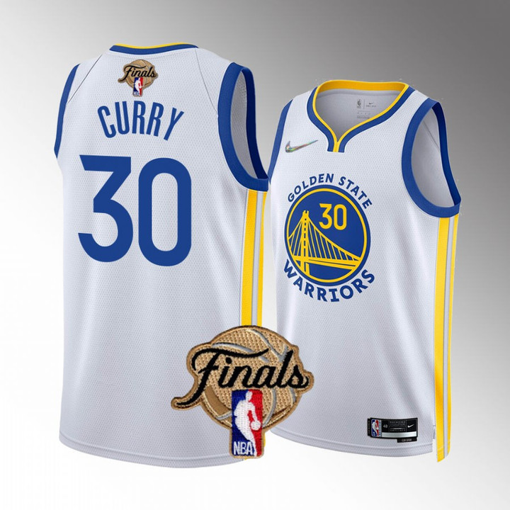 Golden State Warriors #30 Stephen Curry 2022 Finals White Jersey Diamond Badge