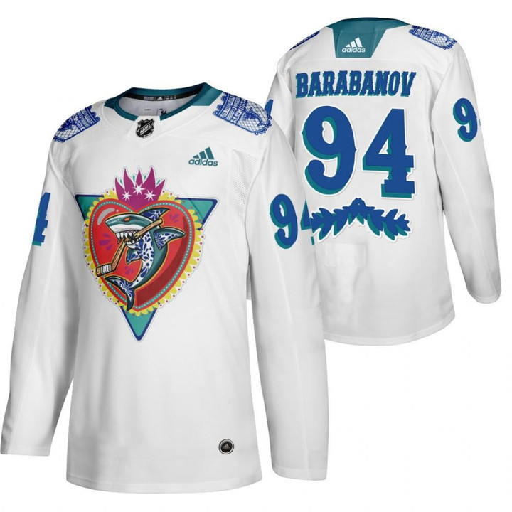 Men San Jose Sharks Alexander Barabanov #94 White 2021 Los Tiburones Night Special Jersey Jersey