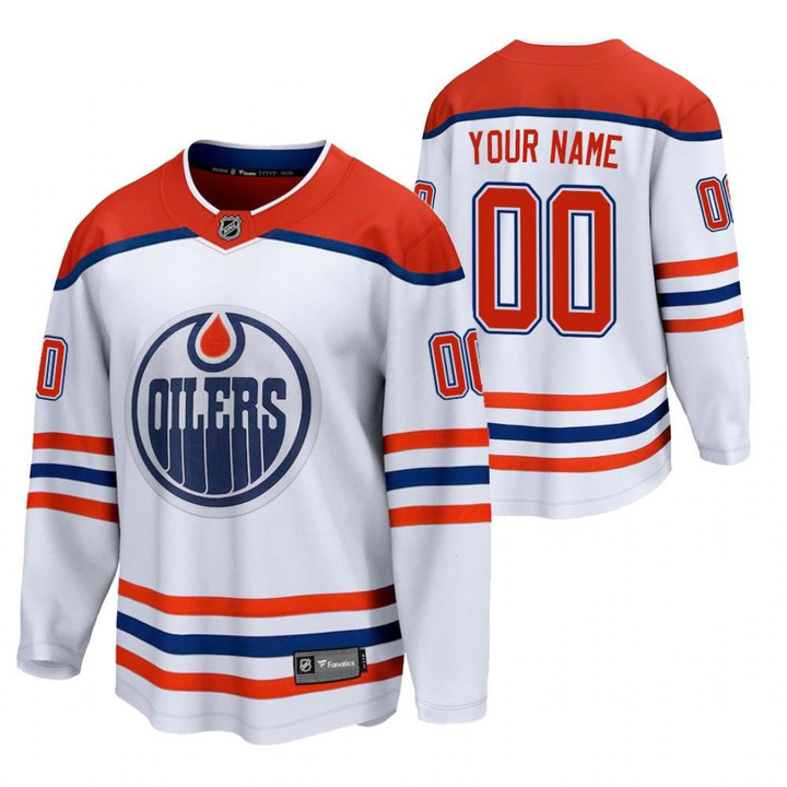 Men's Edmonton Oilers #00 Custom 2021 Reverse Retro White Special Edition Jersey Jersey