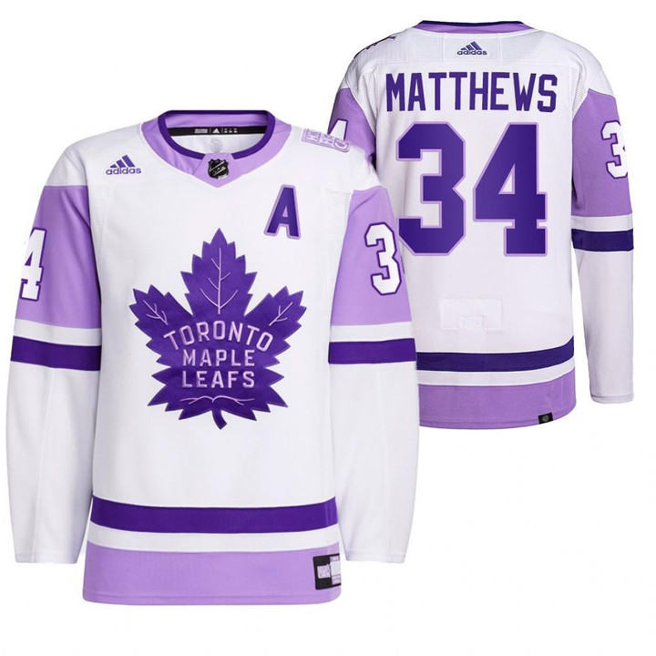 Auston Matthews #34 2021 HockeyFightsCancer Toronto Maple Leafs White Primegreen Jersey Jersey