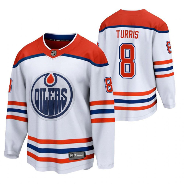 Men's Edmonton Oilers #8 Kyle Turris 2021 Reverse Retro White Special Edition Jersey Jersey