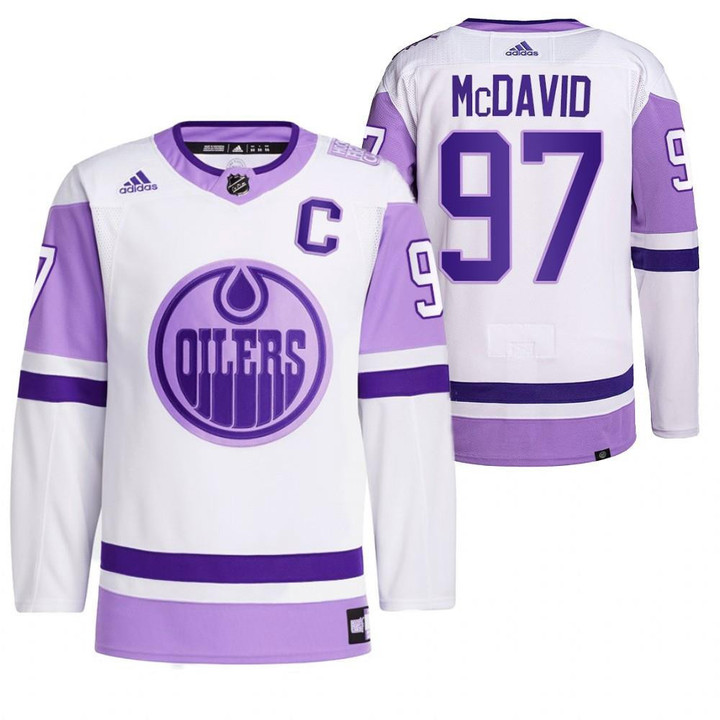 Men's Connor McDavid 2021 Hockey Fights Cancer Edmonton Oilers White #97 Primegreen Jersey Jersey