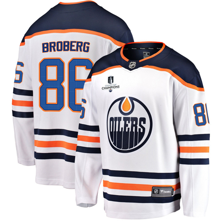 Edmonton Oilers Philip Broberg #86 Away 2022 Stanley Cup Champions Breakaway Men Jersey - White