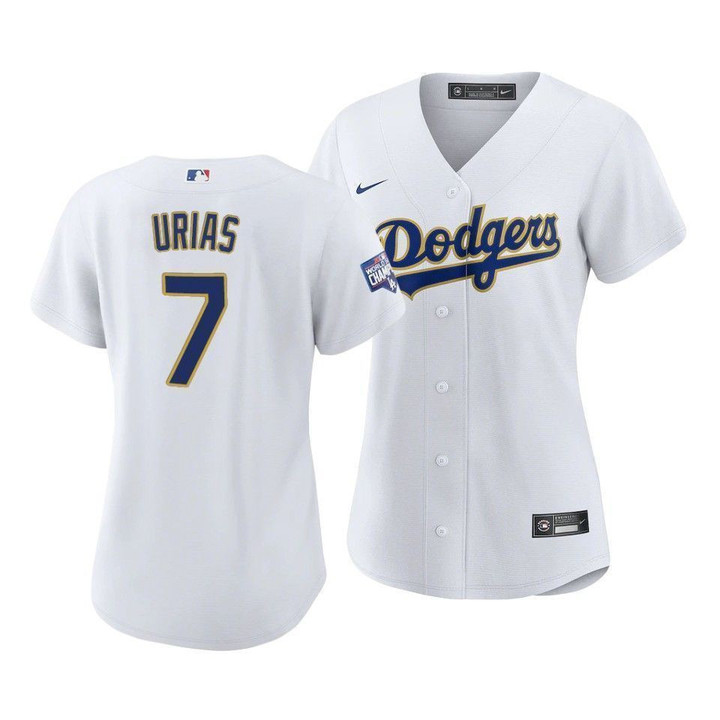 Women La Dodgers Julio Urias #7 2021 Gold Program White Gold Jersey