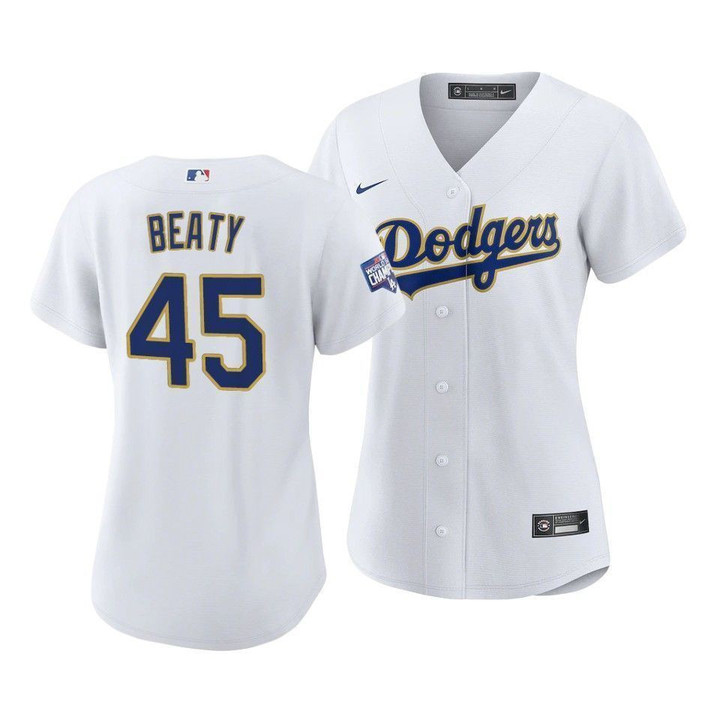 Women La Dodgers Matt Beaty #45 2021 Gold Program White Gold Jersey