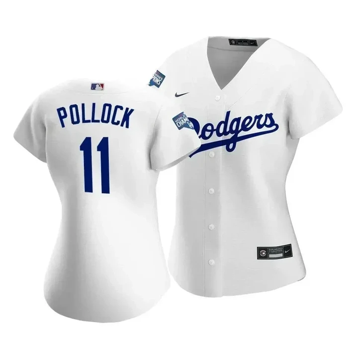 Dodgers A.j. Pollock #11 2020 World Series Champions White Home Women's Jersey