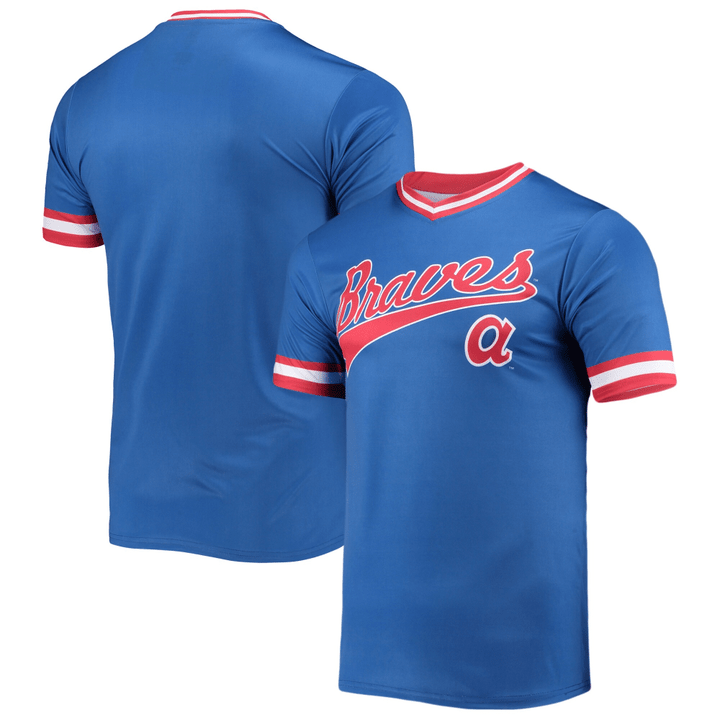 Men's Stitches Royal/Red Atlanta Braves Cooperstown Collection V-Neck Team Color Jersey Jersey