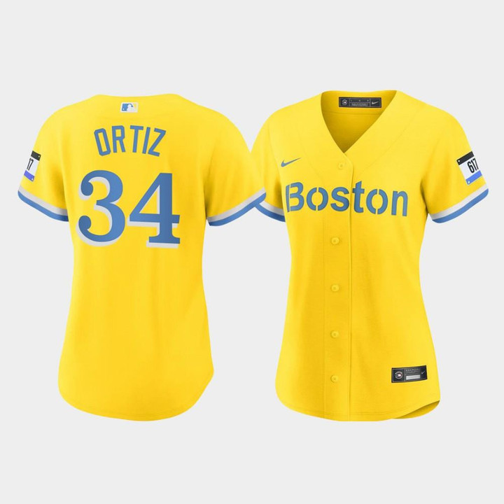 Women's Boston Red Sox David Ortiz #34 Gold 2021 City Connect Jersey Jersey
