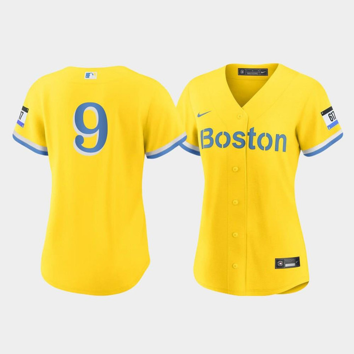 Women's Boston Red Sox Ted Williams #9 Gold Light Blue 2021 City Connect Jersey Jersey