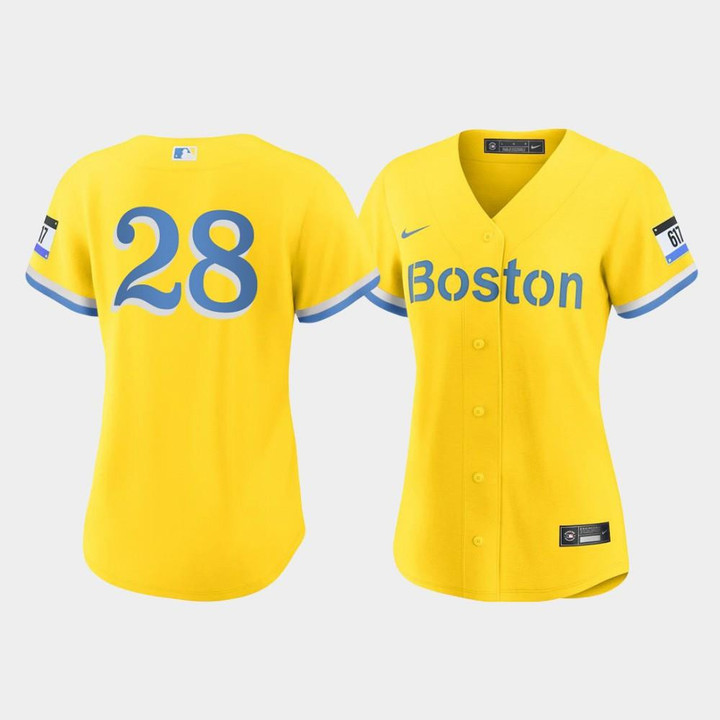 Women's Boston Red Sox J.D. Martinez #28 Gold Light Blue 2021 City Connect Jersey Jersey